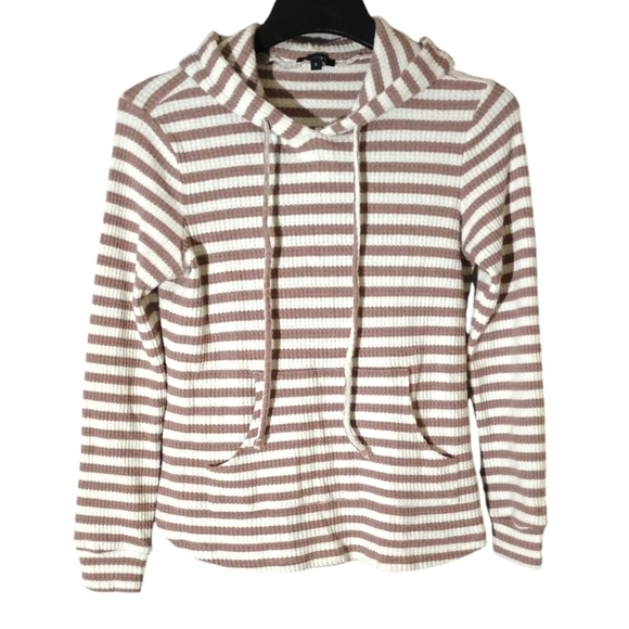 Hooded Top Hoodie Comfy Women's Kangaroo Pocket, Waffle Knit Size small - Picture 1 of 6